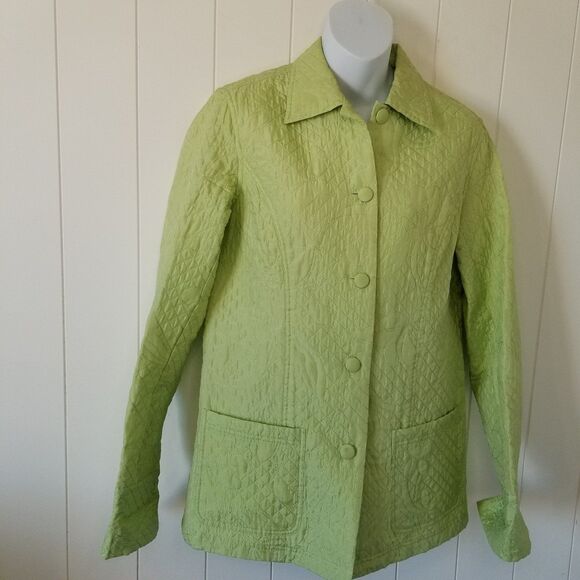 Coldwater Creek Women's Silk Quilted Jacket Size Small Button Up Green - Picture 2 of 7